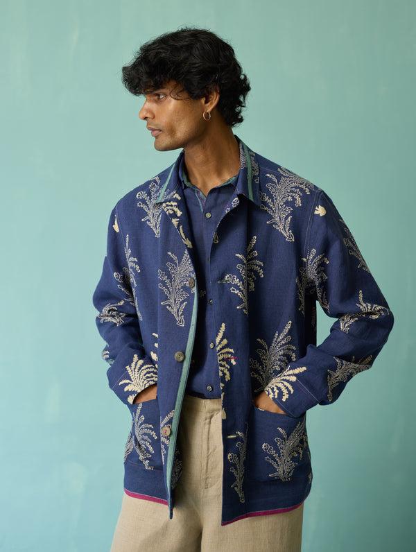 Bardor Floral Block-Printed Jacket - Indigo