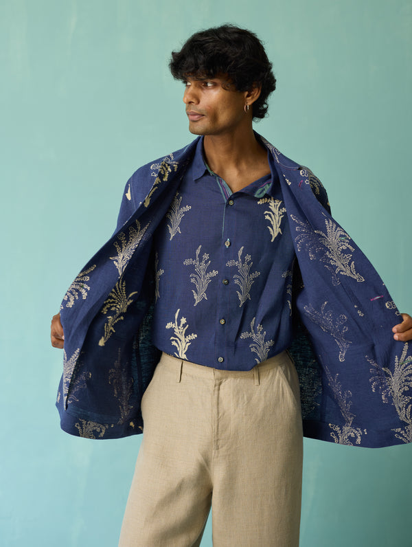 Bardor Floral Block-Printed Jacket - Indigo
