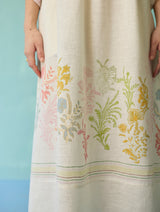 Ora Block-Printed Floral Linen Dress - Ivory