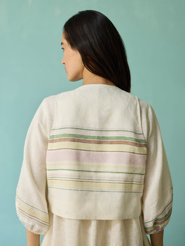 Ora Block-Printed Floral Linen Co-ord Set - Ivory