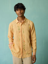 Sid Hand-Embroidered Floral Shirt - Apricot