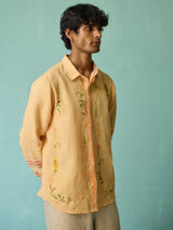 Sid Hand-Embroidered Floral Shirt - Apricot