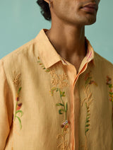 Sid Hand-Embroidered Floral Shirt - Apricot