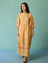 Ora Block-Printed Floral Linen Dress - Apricot
