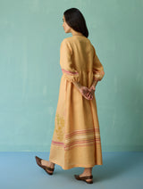 Ora Block-Printed Floral Linen Dress - Apricot