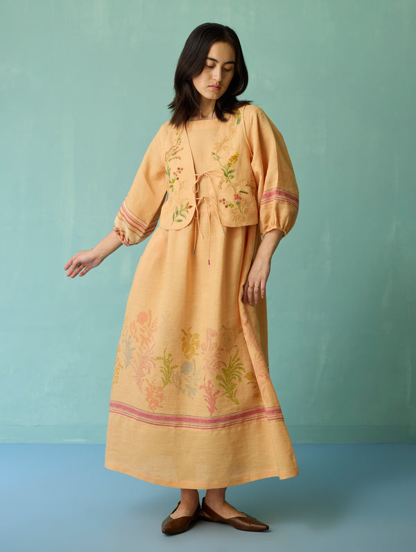 Ora Block-Printed Floral Linen Co-ord Set - Apricot