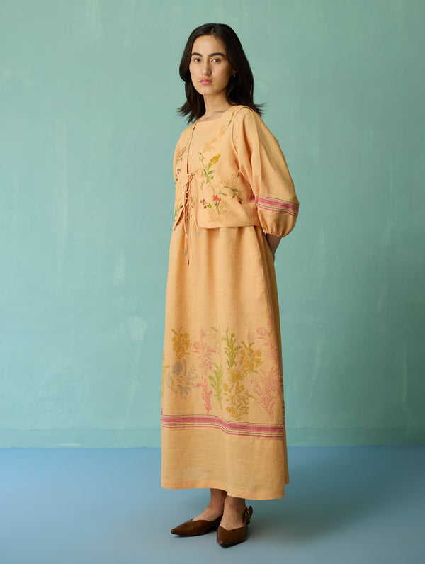 Ora Block-Printed Floral Linen Co-ord Set - Apricot