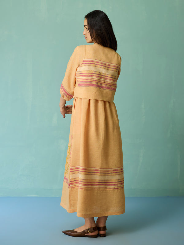 Ora Block-Printed Floral Linen Co-ord Set - Apricot