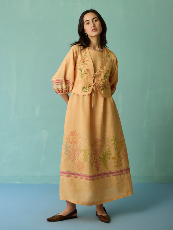 Ora Block-Printed Floral Linen Co-ord Set - Apricot