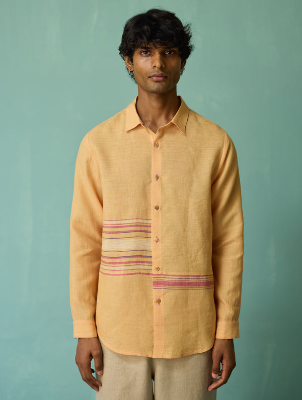Daniel Border Stripe Linen Shirt - Apricot