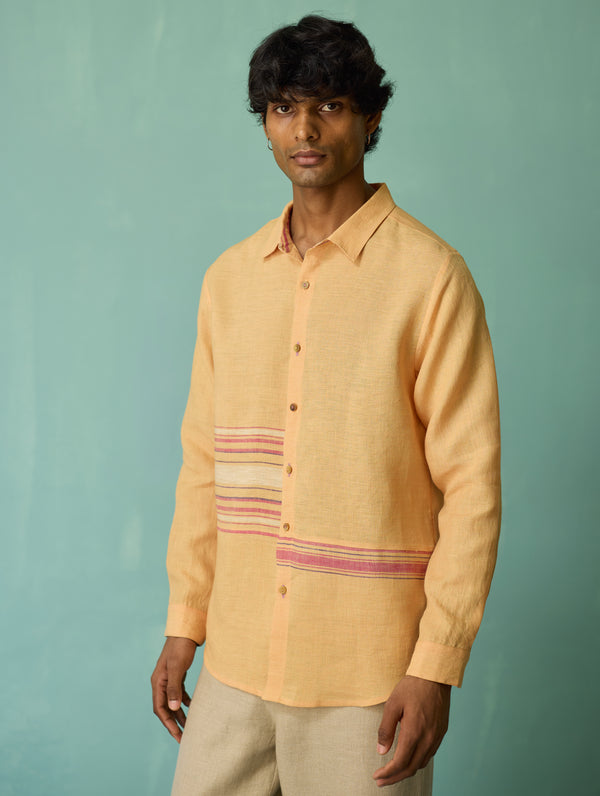 Daniel Border Stripe Linen Shirt - Apricot