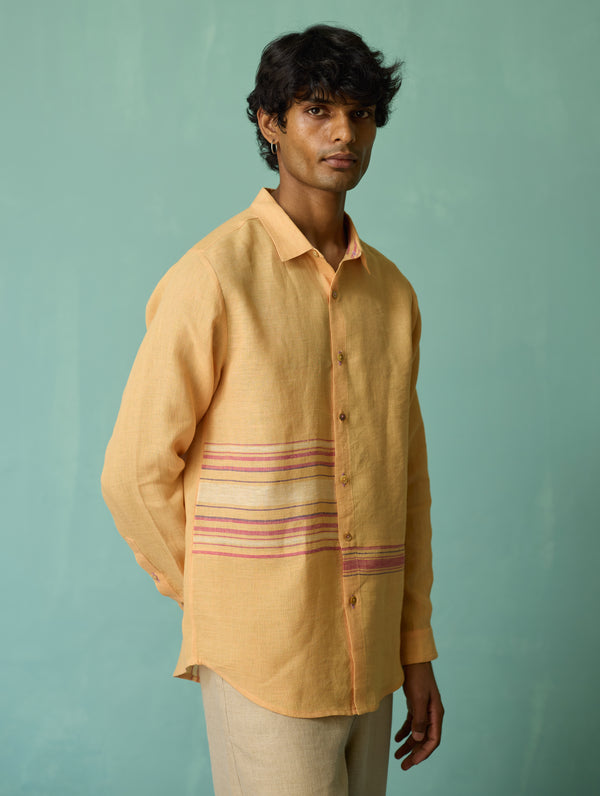 Daniel Border Stripe Linen Shirt - Apricot