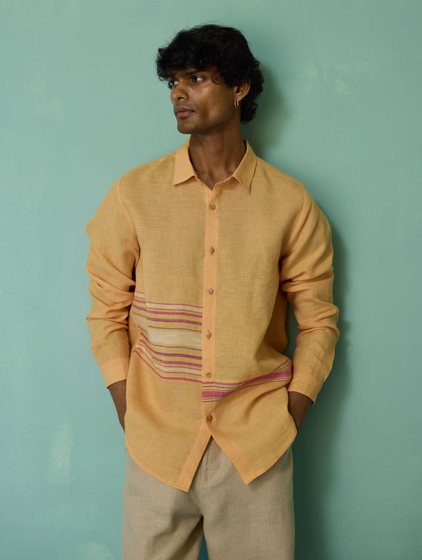 Daniel Border Stripe Linen Shirt - Apricot
