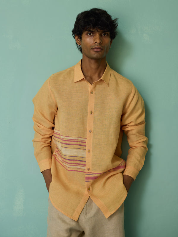Daniel Border Stripe Linen Shirt - Apricot