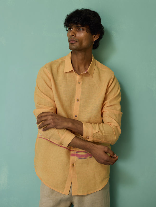 Daniel Border Stripe Linen Shirt - Apricot