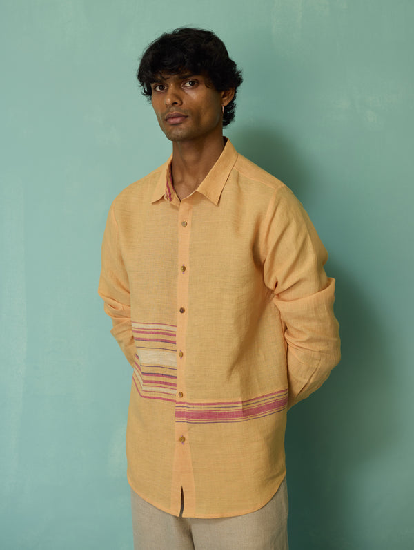 Daniel Border Stripe Linen Shirt - Apricot