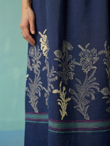 Ora Block-Printed Floral Linen Dress - Indigo