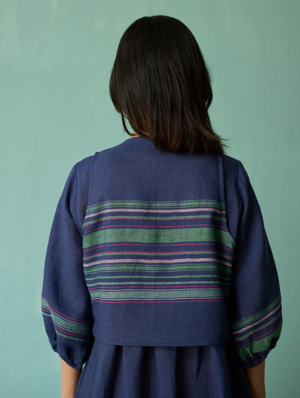 Ora Block-Printed Floral Linen Co-ord Set - Indigo