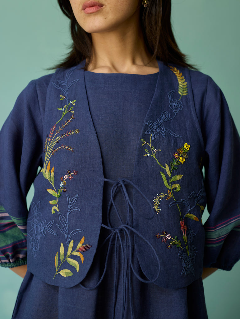 Eon Hand-Embroidered Floral Vest - Indigo