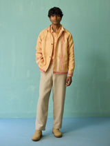 Sorren Hand-Embroidered Border Linen Jacket - Apricot