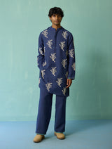 Haruto Hand-Embroidered Floral Kurta - Indigo