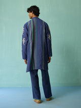 Haruto Hand-Embroidered Floral Kurta Set - Indigo