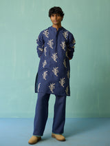 Haruto Hand-Embroidered Floral Kurta - Indigo