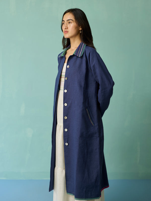 Kara Long Linen Overlay - Indigo