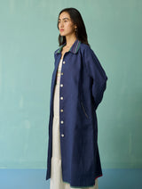Kara Long Linen Overlay - Indigo