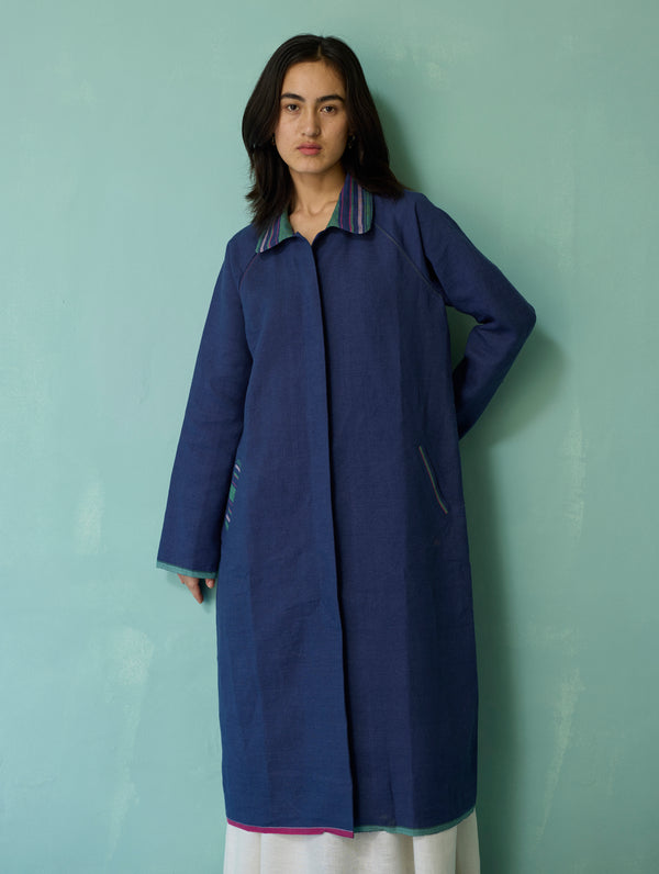Kara Long Linen Overlay - Indigo