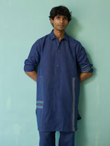 Briar Collared Border Linen Kurta Set - Indigo