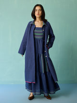 Pera Border Linen Co-ord Set - Indigo