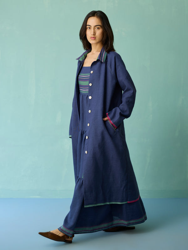 Kara Long Linen Overlay - Indigo
