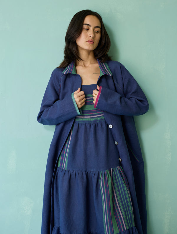 Kara Long Linen Overlay - Indigo