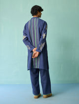Farhan Block-Printed Floral Kurta - Indigo