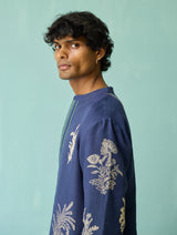 Farhan Block-Printed Floral Kurta Set - Indigo