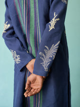 Farhan Block-Printed Floral Kurta - Indigo