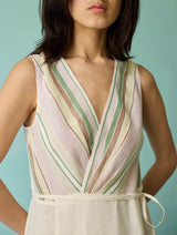 Sira Border Linen Floral Wrap Dress - Ivory