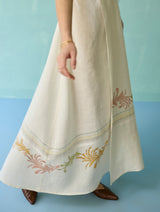 Sira Border Linen Floral Wrap Dress - Ivory