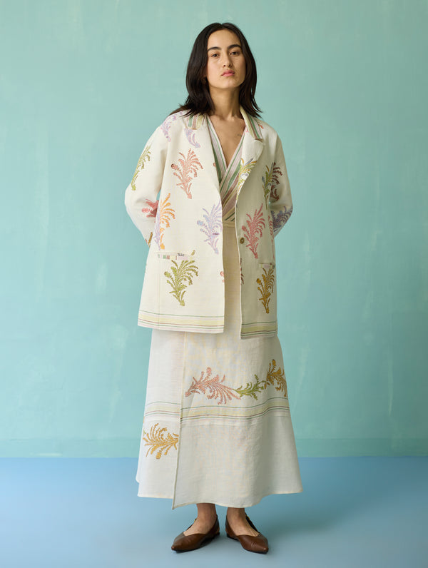 Arya Block Printed Floral Blazer - Ivory