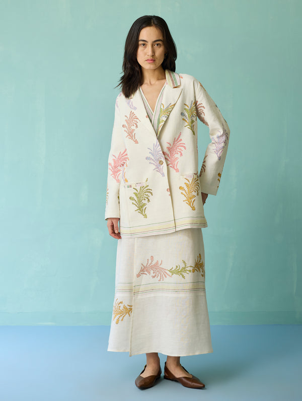 Sira Border Linen Floral Co-ord Set - Ivory