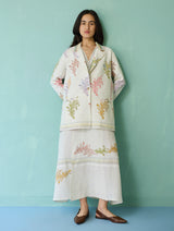 Sira Border Linen Floral Co-ord Set - Ivory