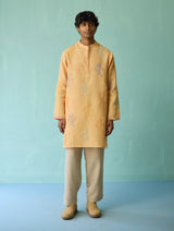 Haruto Hand-Embroidered Floral Kurta Set - Apricot