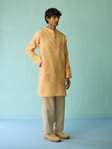 Haruto Hand-Embroidered Floral Kurta - Apricot
