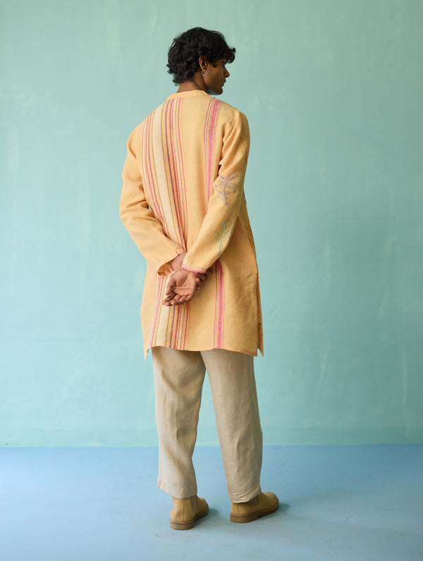 Haruto Hand-Embroidered Floral Kurta Set - Apricot