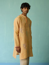 Haruto Hand-Embroidered Floral Kurta Set - Apricot