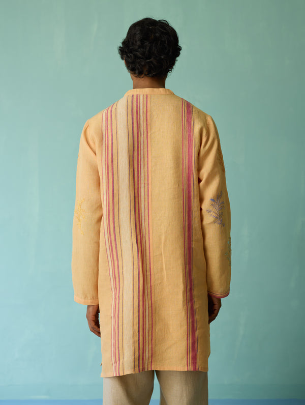 Haruto Hand-Embroidered Floral Kurta - Apricot