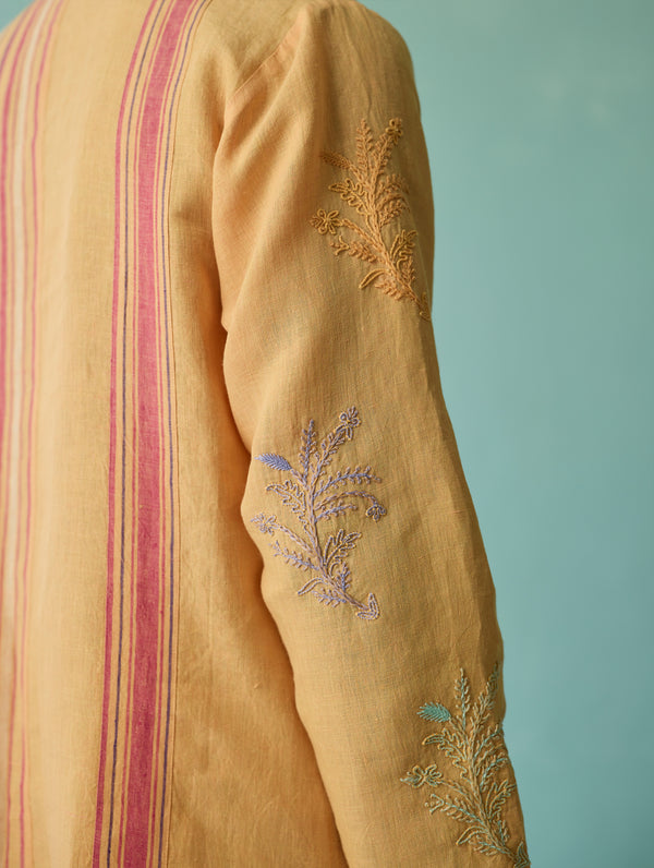 Haruto Hand-Embroidered Floral Kurta - Apricot