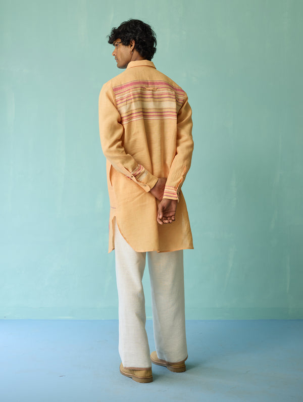 Briar Collared Border Linen Kurta Set - Apricot