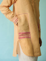 Briar Collared Border Linen Kurta Set - Apricot